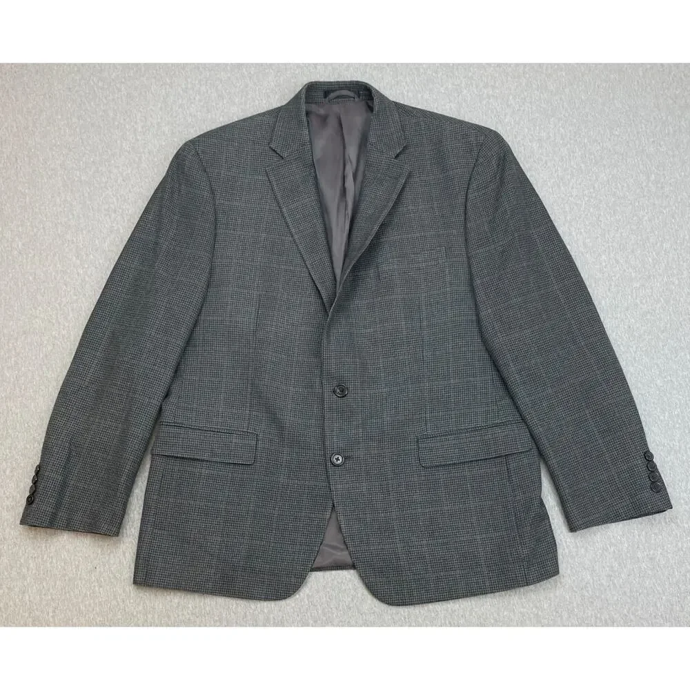 Lauren Ralph Lauren Blazer Mens 44R Houndstooth Silk Wool Blend‎ 2-Button Lined